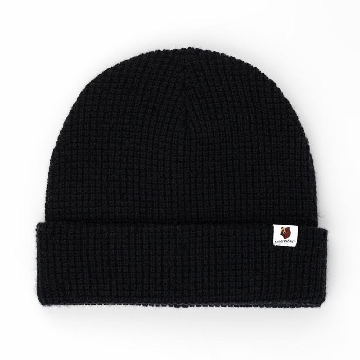 100% Merino vlnená čiapka WILD Waffle (Čierna)