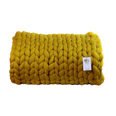 Gigantická Merino pletená deka - horčicová